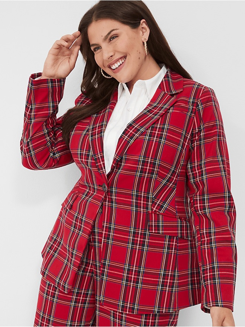 Lane Bryant Perfect Drape One Button Red Plaid Holiday Academia Blazer Size 20